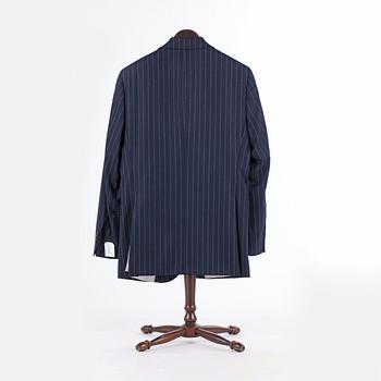 EDUARD DRESSLER, a blue wool suit consisting of jacket and pants. Size 48.