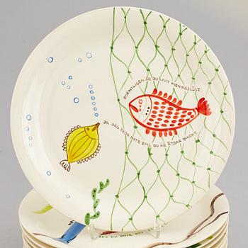 STIG LINDBERG, A set of 12 "Löja" creamware plates, Gustavsberg, Sweden.