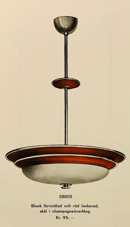 Erik Tidstrand, taklampa, modell 28805, Nordiska Kompaniet, 1930-tal.