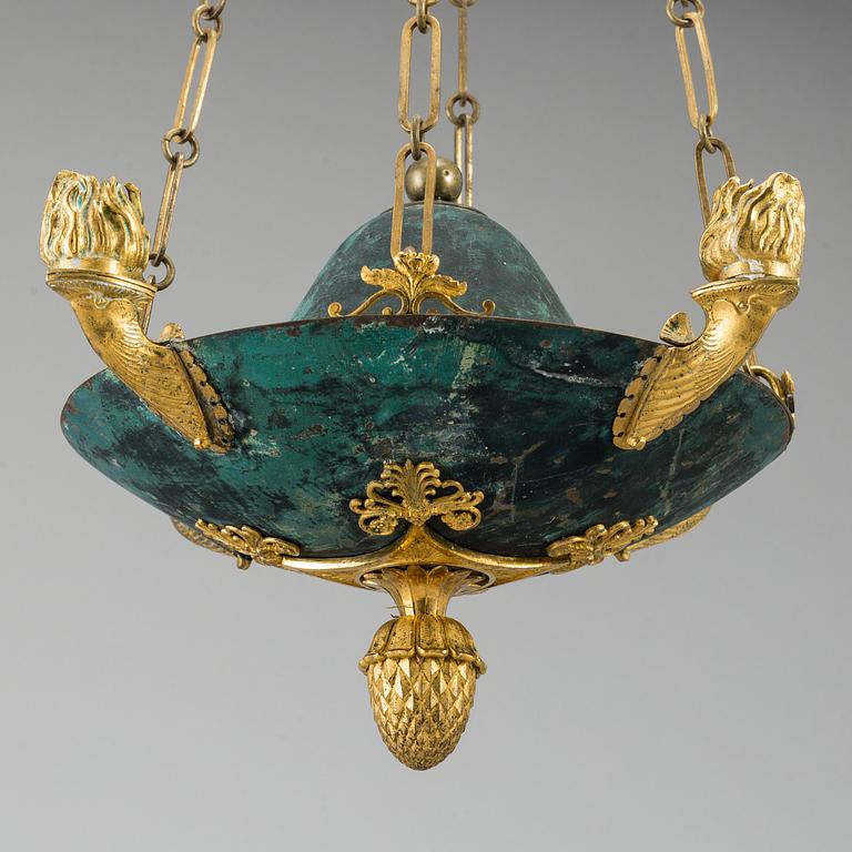 A Swedish Empire four-light hanging lamp, early 19th century.