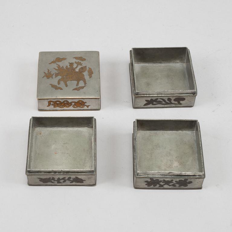 A Chinese pewter food container, Qing dynasty, circa 1900.