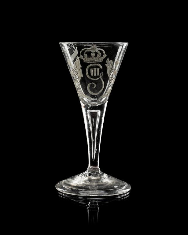 A Swedish armorial goblet with the monogram of King Gustavus III, 18th Century.