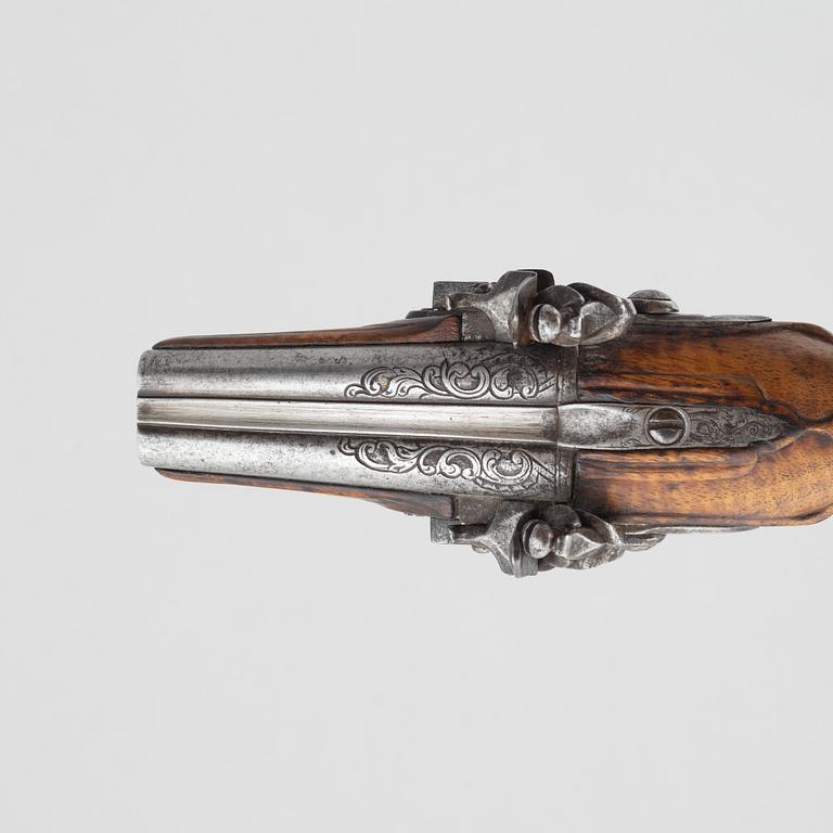 Flintlock pistol, double-barrel, possibly France, second half of the 18th century.