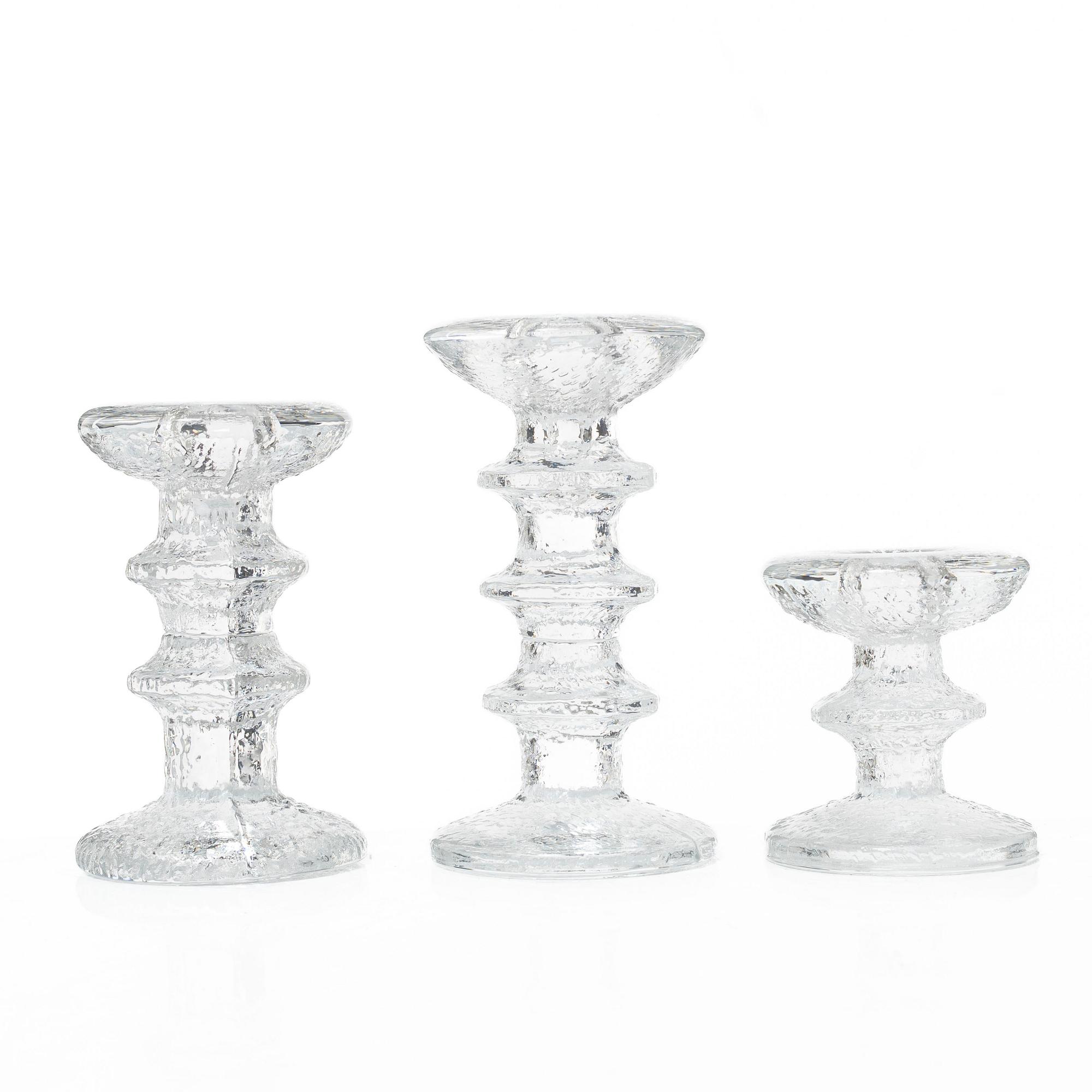 Timo Sarpaneva, a set of seven 'Festivo' glass candlesticks, Iittala.