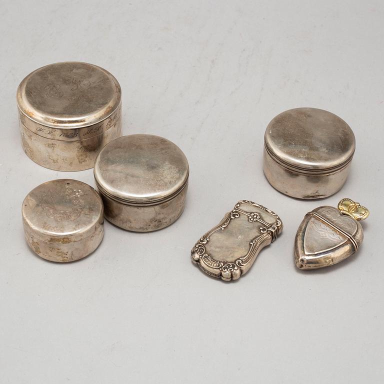 A set of seven silver boxes, including Petter Wigren, Malmö, 1849.