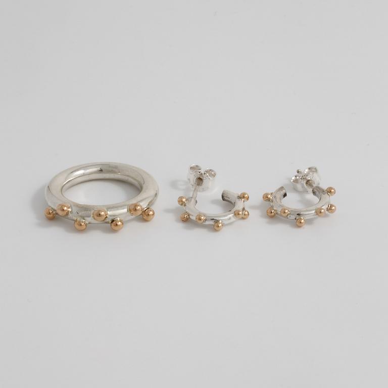 MICHAEL PERSSON CARLING, MPC jewellery, Göteborg, 2004 & 2008, a ring and a pair of earrings.