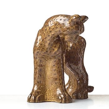 Vicke Lindstrand, skulptur, gepard, modell 3003, Upsala-Ekeby ca 1949.