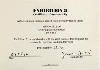 HANNA LIDEN, archival pigment, signed och numbered 12/50, dated 2016 on verso.