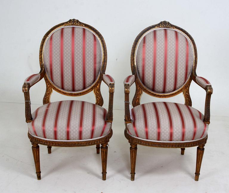 SALONGSMÖBLEMANG, 5 delar. Louis XVI-stil.