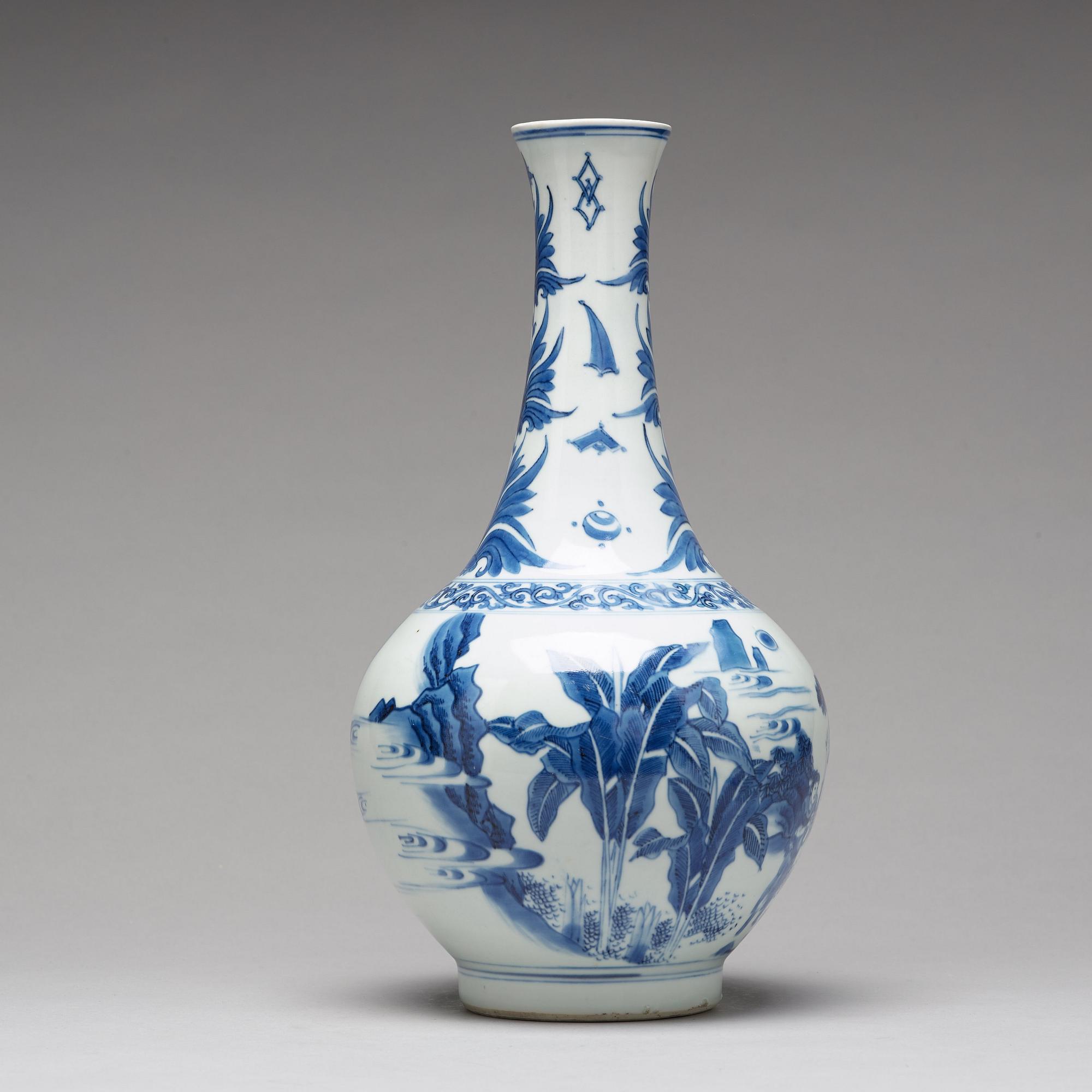 A Transitional blue and white bottle vase, 17th Century.