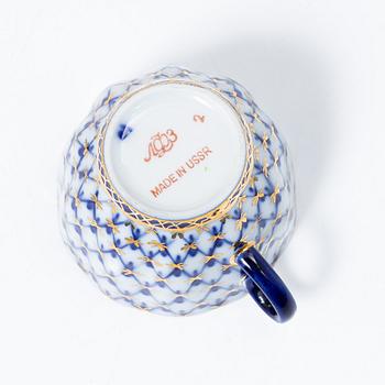 Tweleve coffee cups and saucers, 'Cobalt Net', Lomonosov.