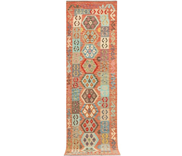 An Afghan kelim runner, c. 301 x 80 cm.