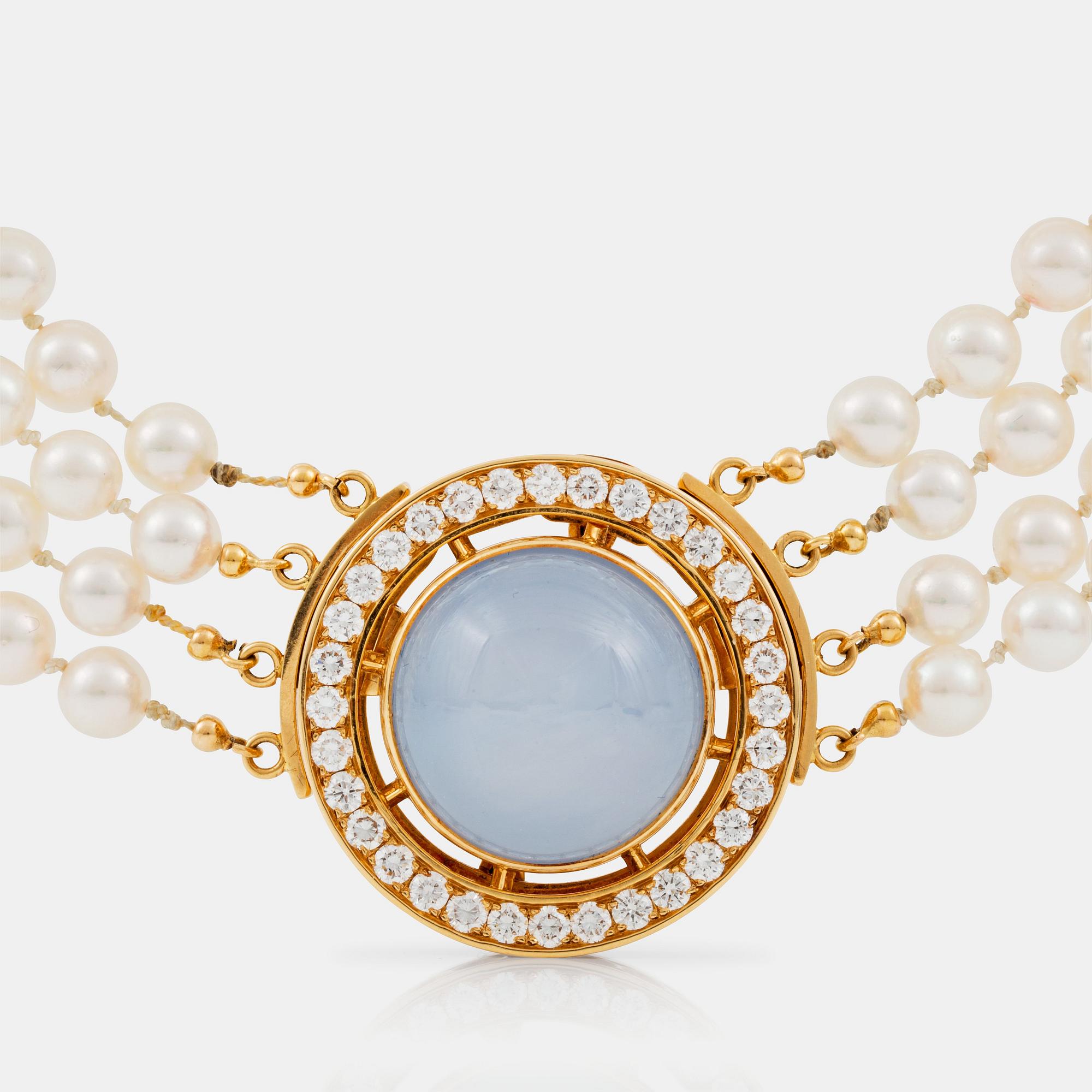 PÄRLCOLLIER, 4-radigt, med odlade saltvattenspärlor Ø 6-6.5 mm. 2 st utbytbara lås.