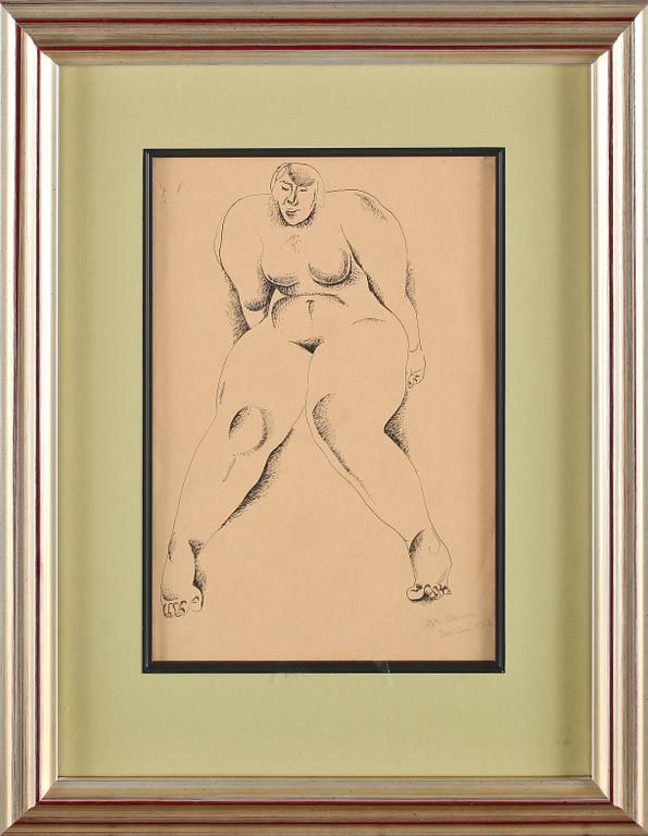 AXEL OLSON, tuschteckning, signerad.