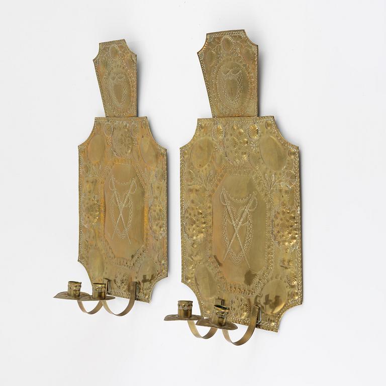 A pair of brass wall sconces, 19th Century.