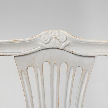 A set of four Gustavian chairs from Lindome, late 18th century.
