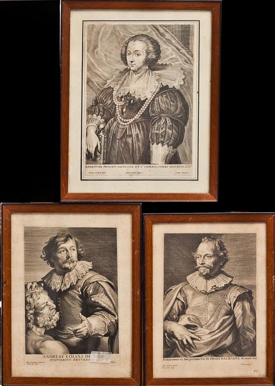 GRAVYRER, 3 st, Michael Natalis samt Pieter I de Jode, 1600-tal.