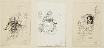 Carl Larsson,  6 drawings, signed C.L, Indian ink and hightening white mounted on cardboard.