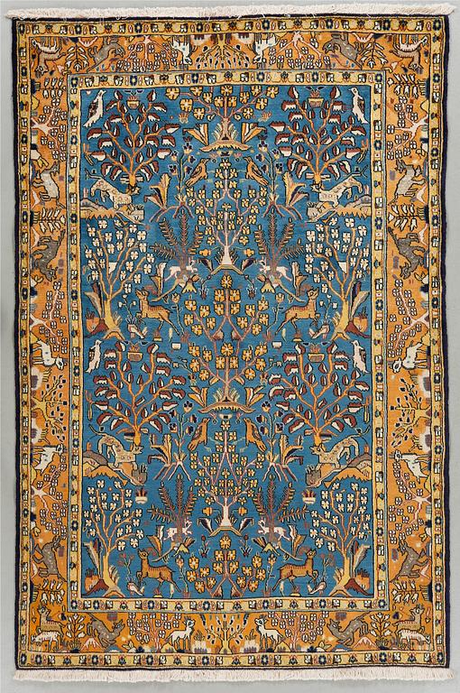 A Shahreza rug, part silk, 208 x 137 cm.