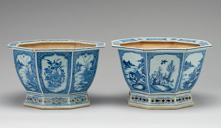 Two blue and white flower pots, Qing dynasty, Qianlong (1736-95).