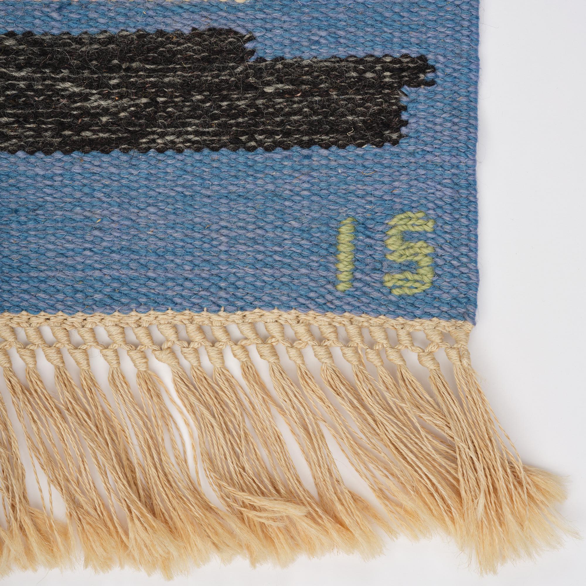 Ingegerd Silow, a wall hanging/rug, flat weave, 'Fiskeläge', signed IS, c. 122 x 85 cm.