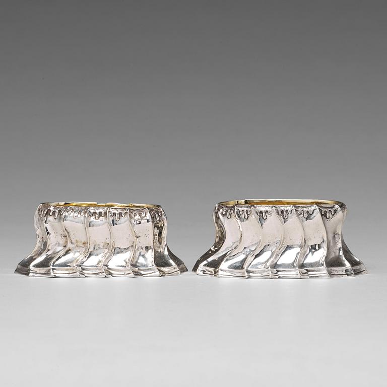 A pair of Swedish 18th century parcel-gilt silver salt cellars, mark of Olof Löfvander, Luleå 1783.