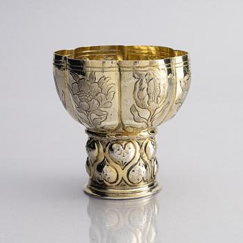 A German 17th century parcel-gilt silver 'roemer' beaker, mark of Thomas Stör II, Nuremberg circa 1670.