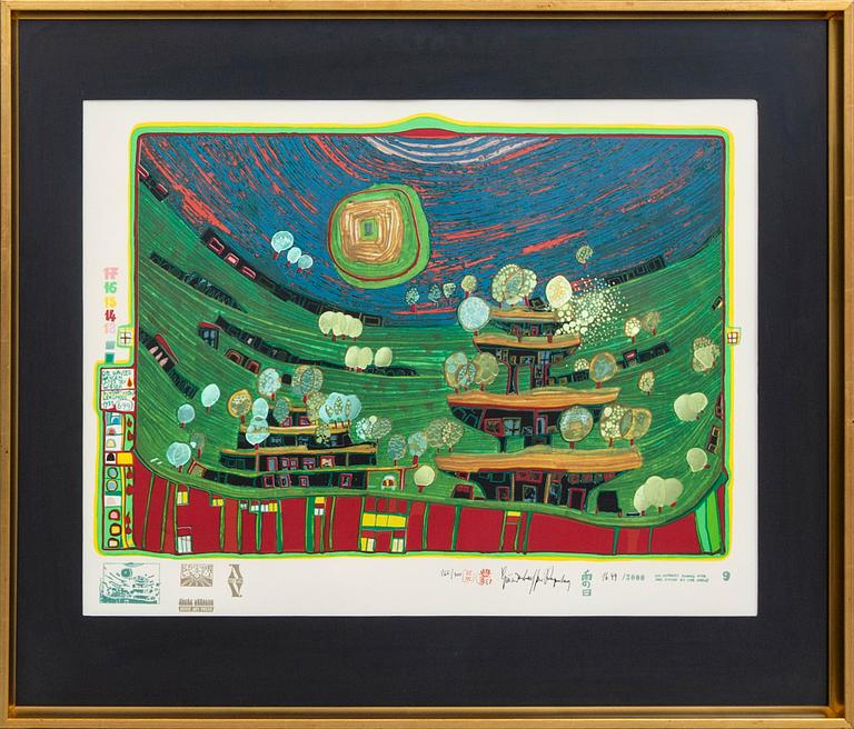 Friedensreich Hundertwasser, serigraph in colours with metal embossing, signed and numbered 165/300.
