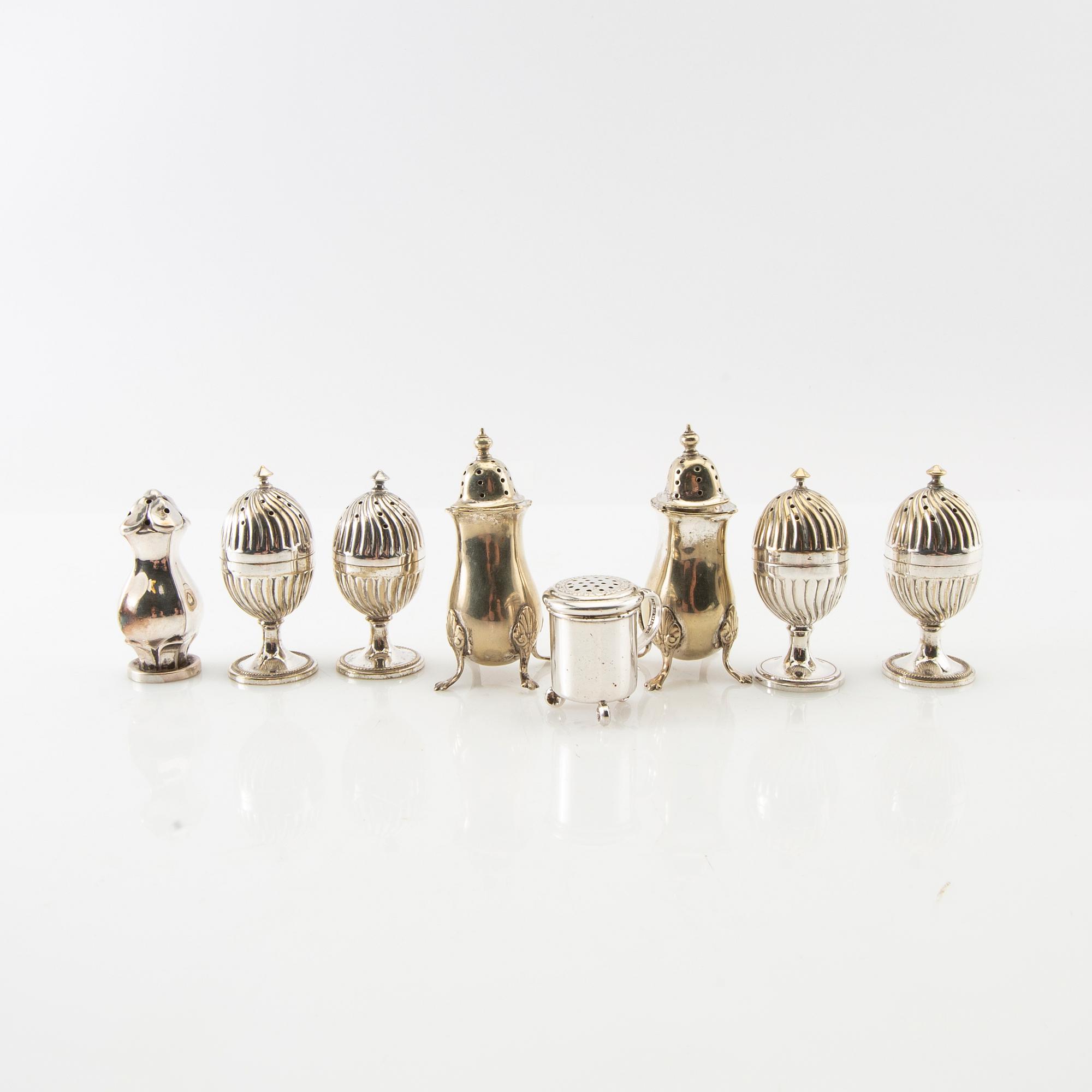 Miniature candlesticks 8 pcs silver/plate, first half of the 20th century.