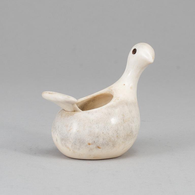 LARS PIRAK, a rendeer hord salt cellar with spoon, signed Lars Pirak -97 Rievsak Jokkmokk.