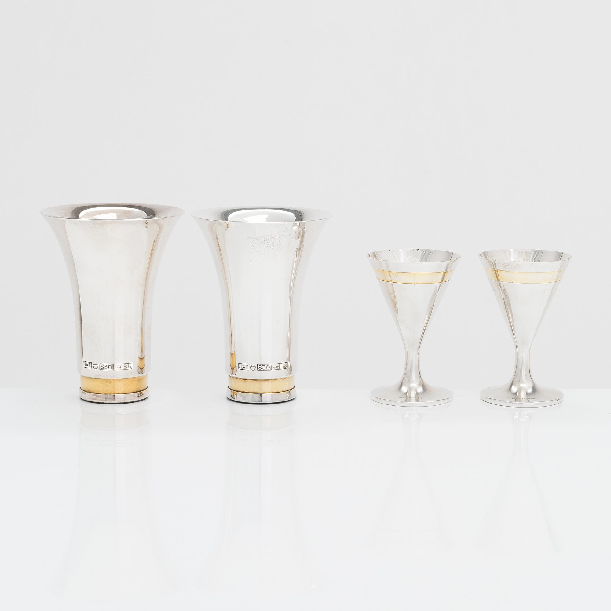 Pekka Piekäinen, two pairs of beakers, silver and gilded silver, 1979 and 1992.