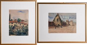 AARNE ULAPPA, akvareller, 2 st, signerade och daterade 1927.