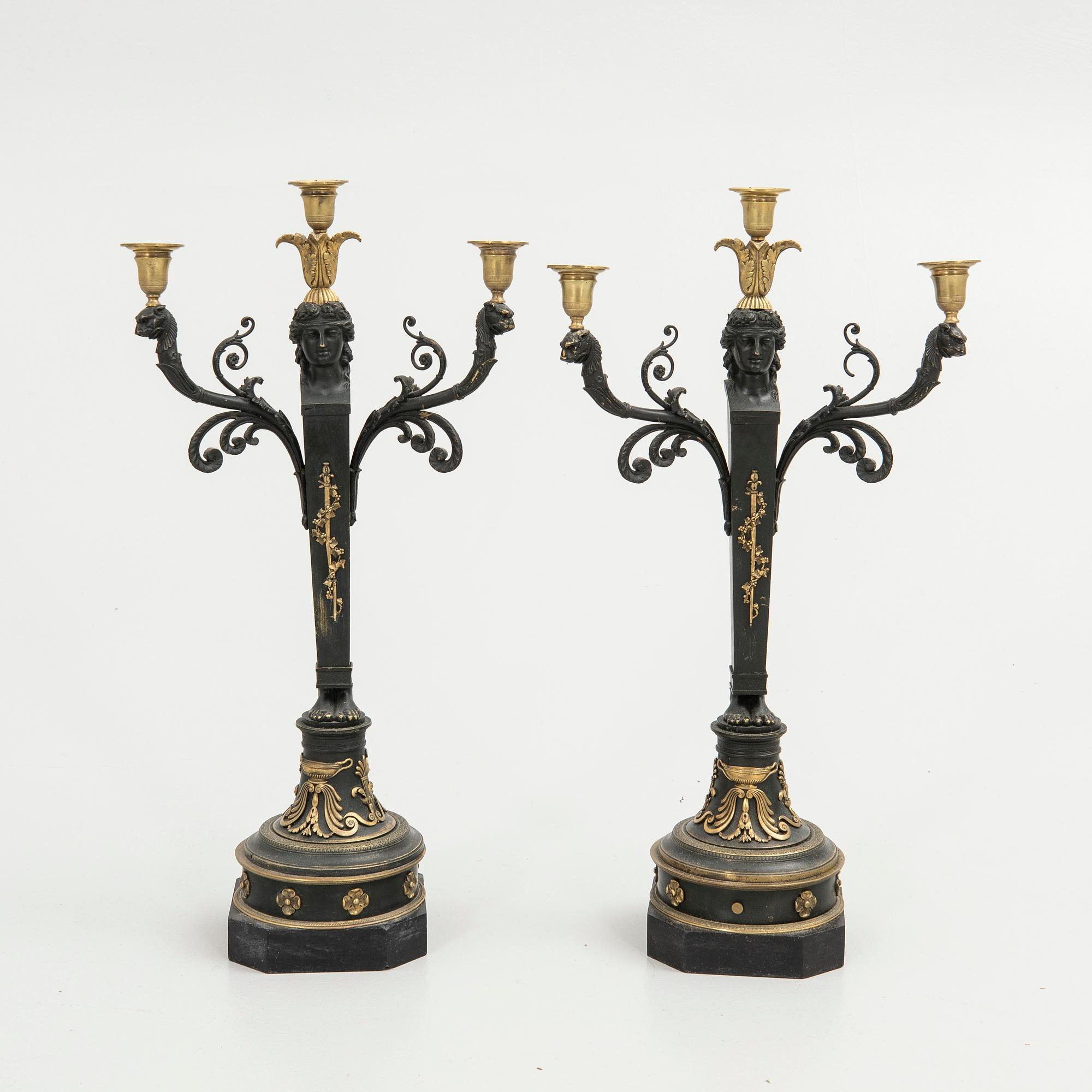 Candelabra, a pair, Empire style, mid-19th century.