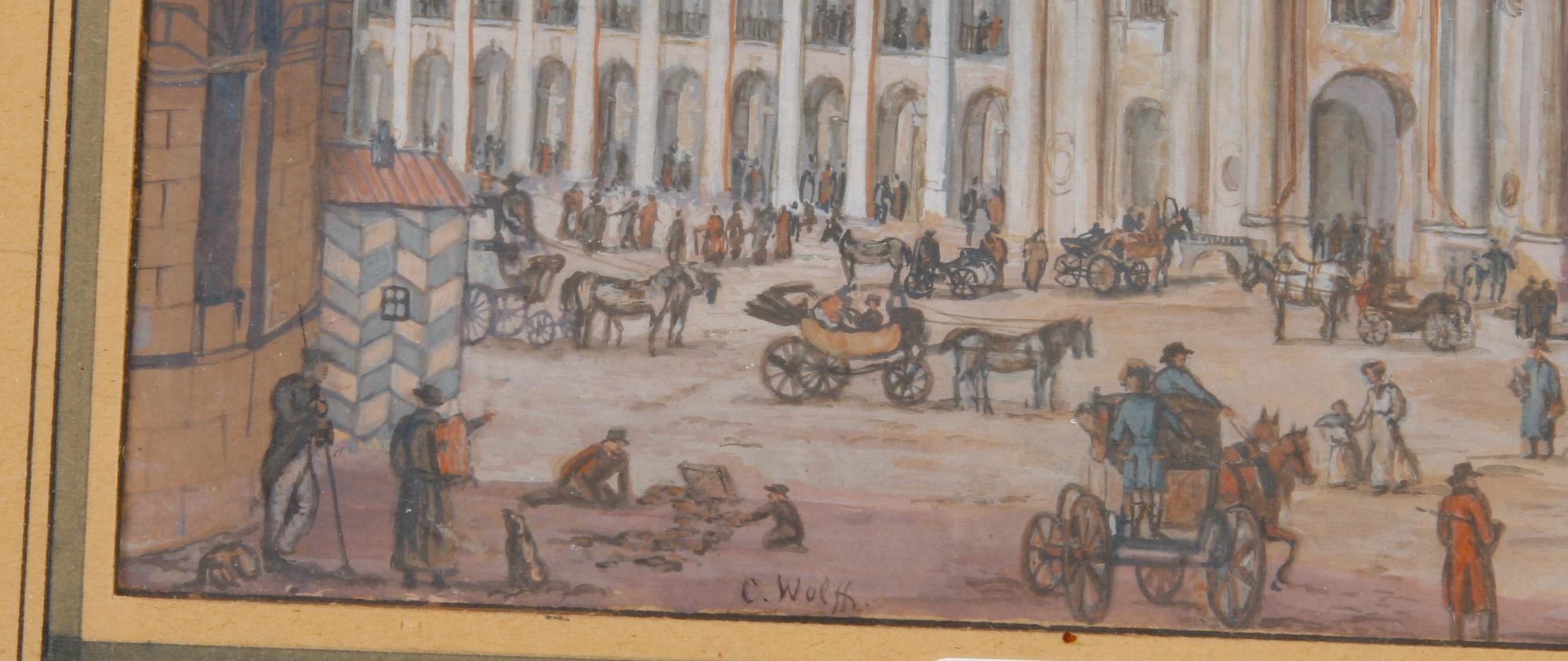 OKÄND KONSTNÄR, blandteknik. Sign. C Wolff. 1800-tal.