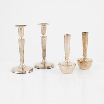 A pair of Swedish silver candlesticks and a pair of vases, Befa Guld- & Silvervarufabrik AB, Gothenburg, including 1967.