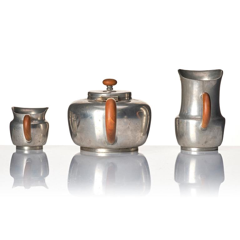 Josef Frank, a four pieces pewter tea service and a tray, model "A2330", Svenskt Tenn, Stockholm 1946 (tray 1929).