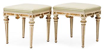 577. A pair of Gustavian stools by E Öhrmark, late 18th Century.