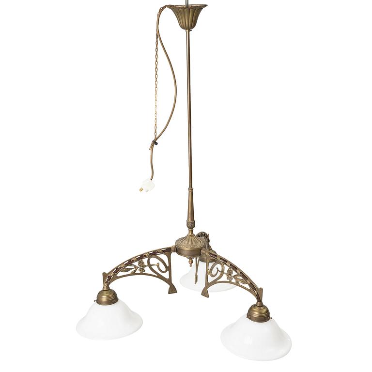 Ceiling lamp, Art Nouveau style, circa 2000, Berliner Messinglampen, Germany.