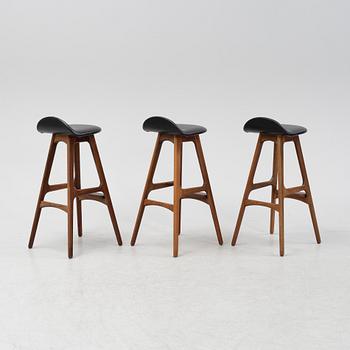 Erik Buch, three model 'OD61' rosewood bar stools from Odense Maskinsnedkeri A-S, Denmark, 1960's.