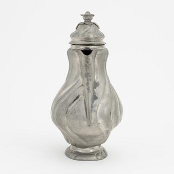A pewter coffee pot, Rococo, 18th Century.