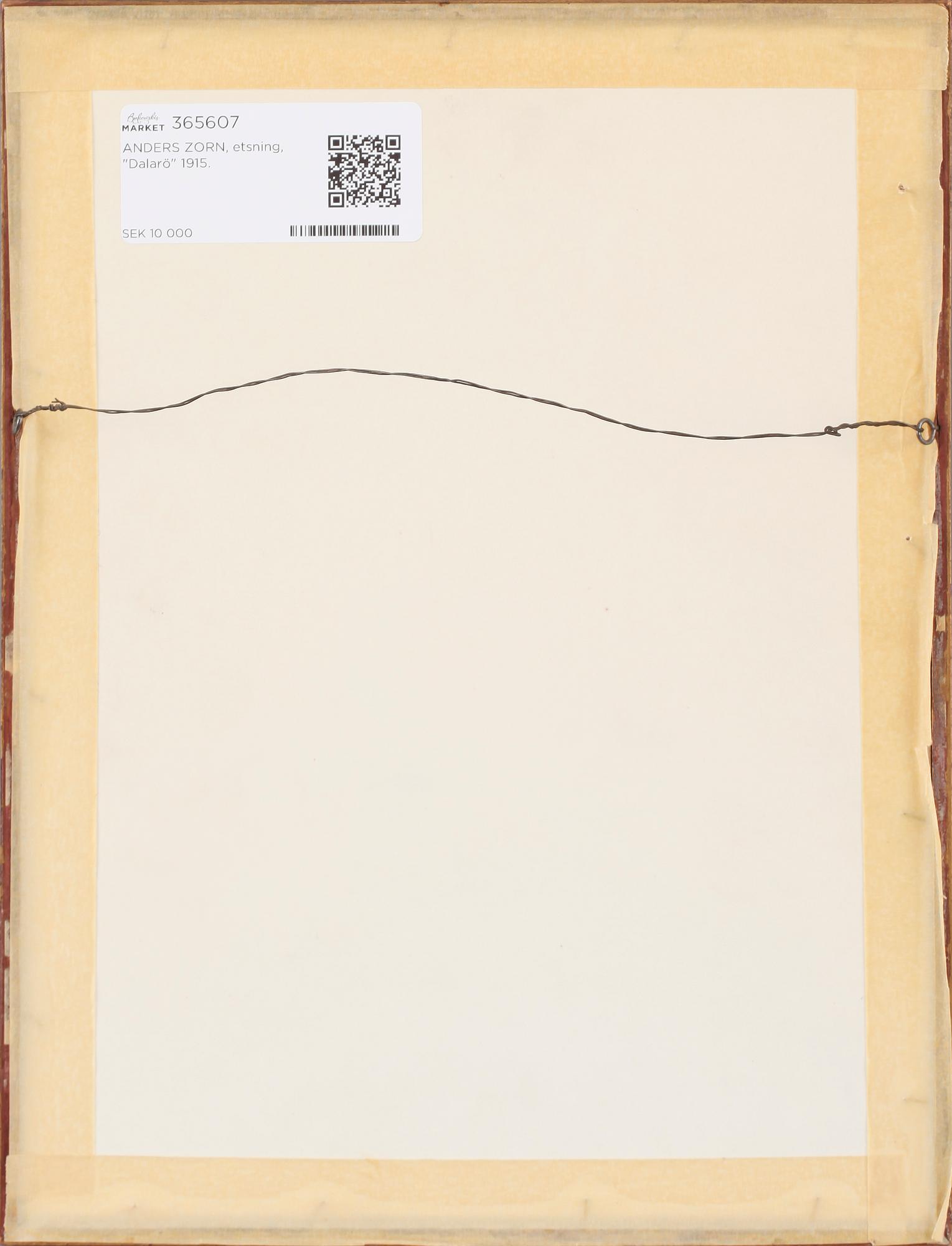 ANDERS ZORN, etsning, signerad, daterad 1915 i plåten.