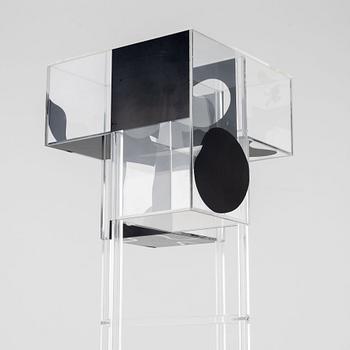 Gösta Wallmark, sculpture, plexiglass boxes and sticks. Clear glass and black.
