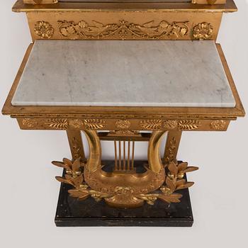 A Swedish mirror and console table, Empire, first half of the 19th century.