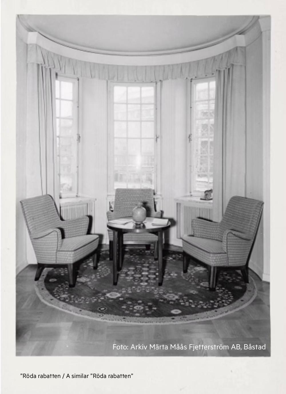 Barbro Nilsson, a carpet, 'Röda rabatten', round, knotted pile, diameter c 287 cm, AB Märta Måås-Fjetterström, unsigned.
