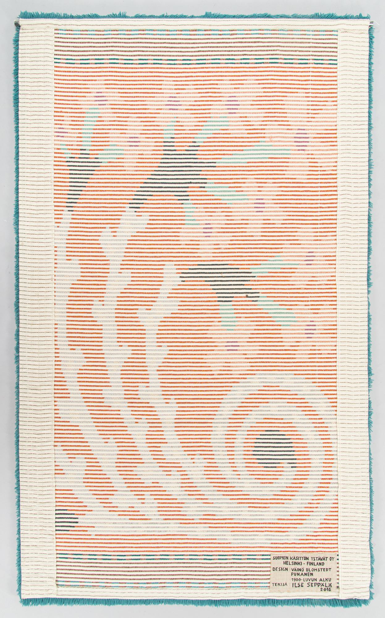 Väinö Blomstedt, ryijy malli, Suomen käsityön Ystävät. Noin 195 x 120 cm.