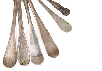PARTI SKEDAR, 6 st, silver, Sverige, 1700-1800-tal. Ca 260 gr.