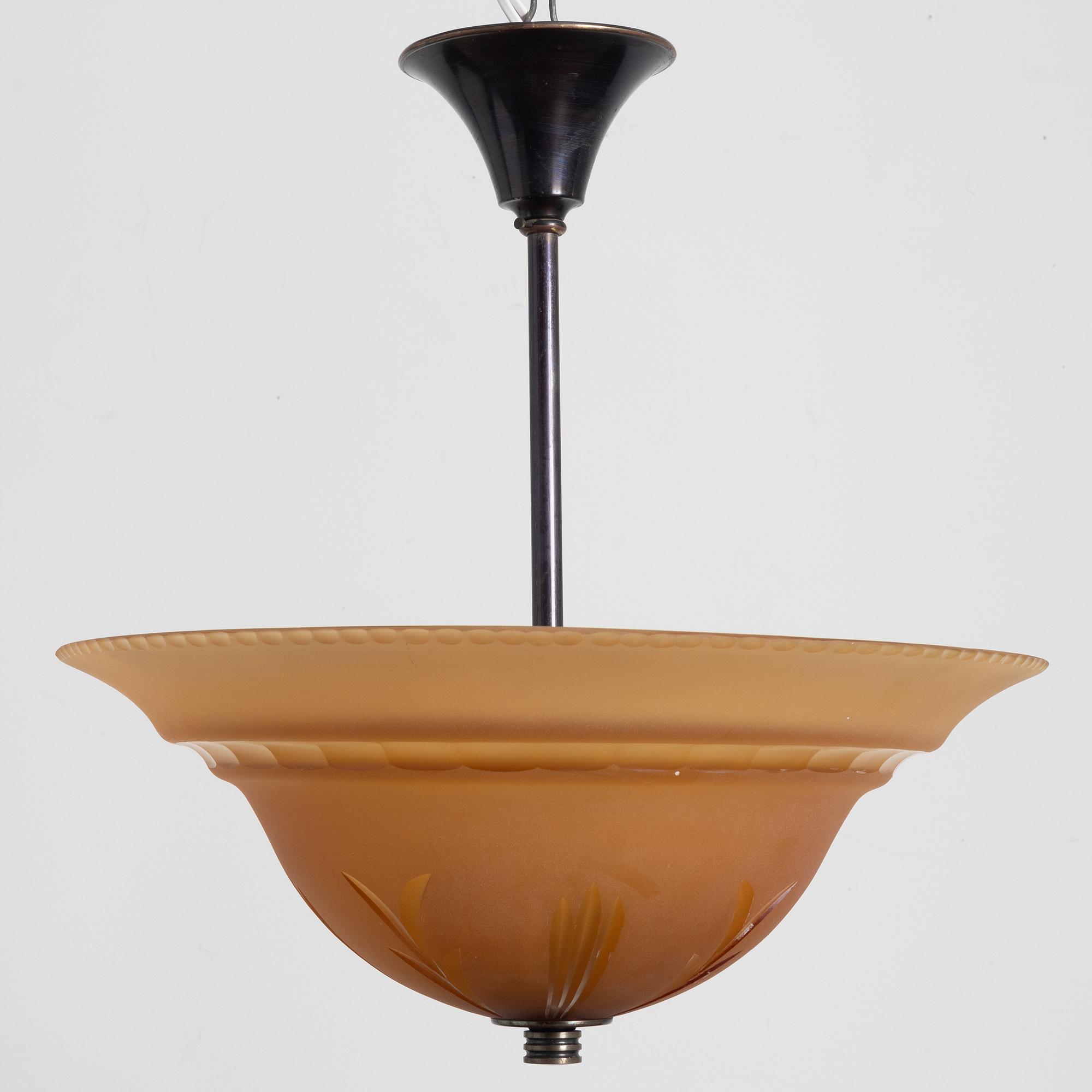 Edward Hald, taklampa, Orrefors, 1930-tal.