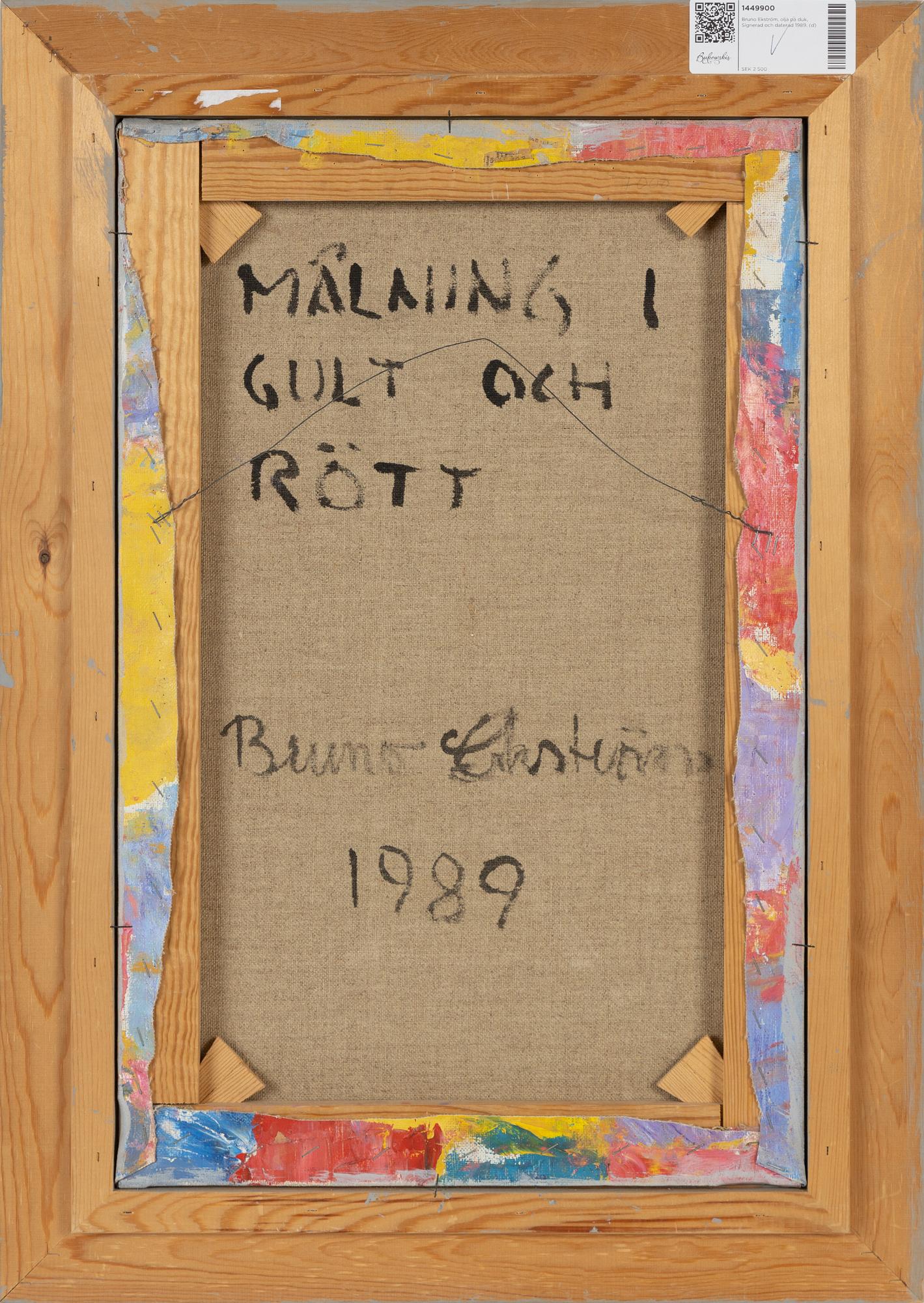 Bruno Ekström, oil on canvas, signed and dated 1989 a tergo.