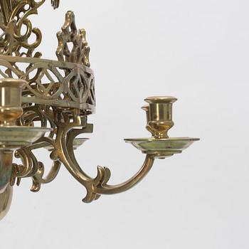 A Baroque style brass chandelier, late 19th Century.