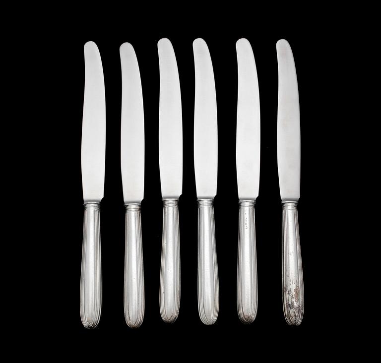 KNIVAR, 6 st, silver, Karlskrona, 1800-tal.